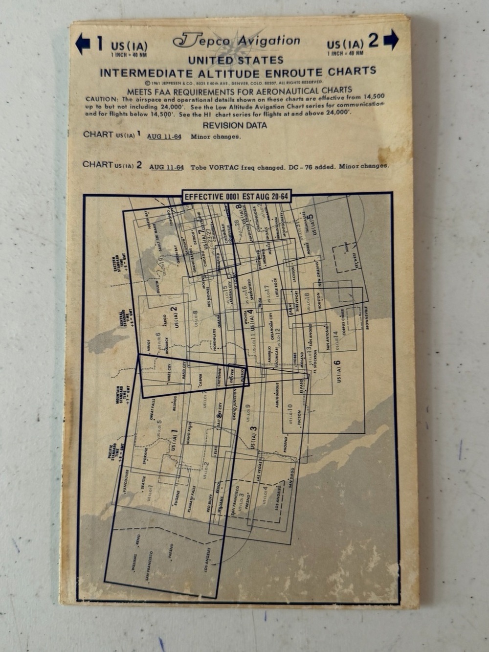 Vintage 1968 Jeppesen US Intermediate Altitude Folded Enroute Navigation Map